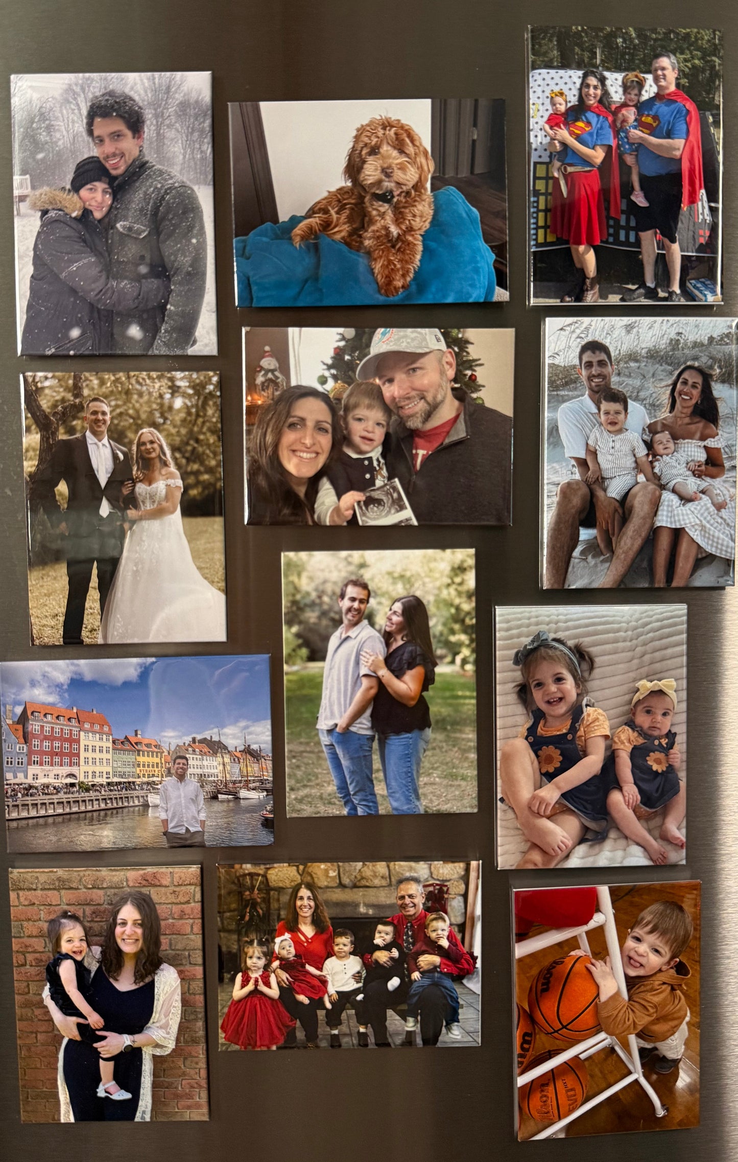 Collage of family photos on a metallic surface